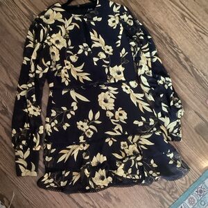Bardot Black and Yellow Floral Long Sleeve Dress